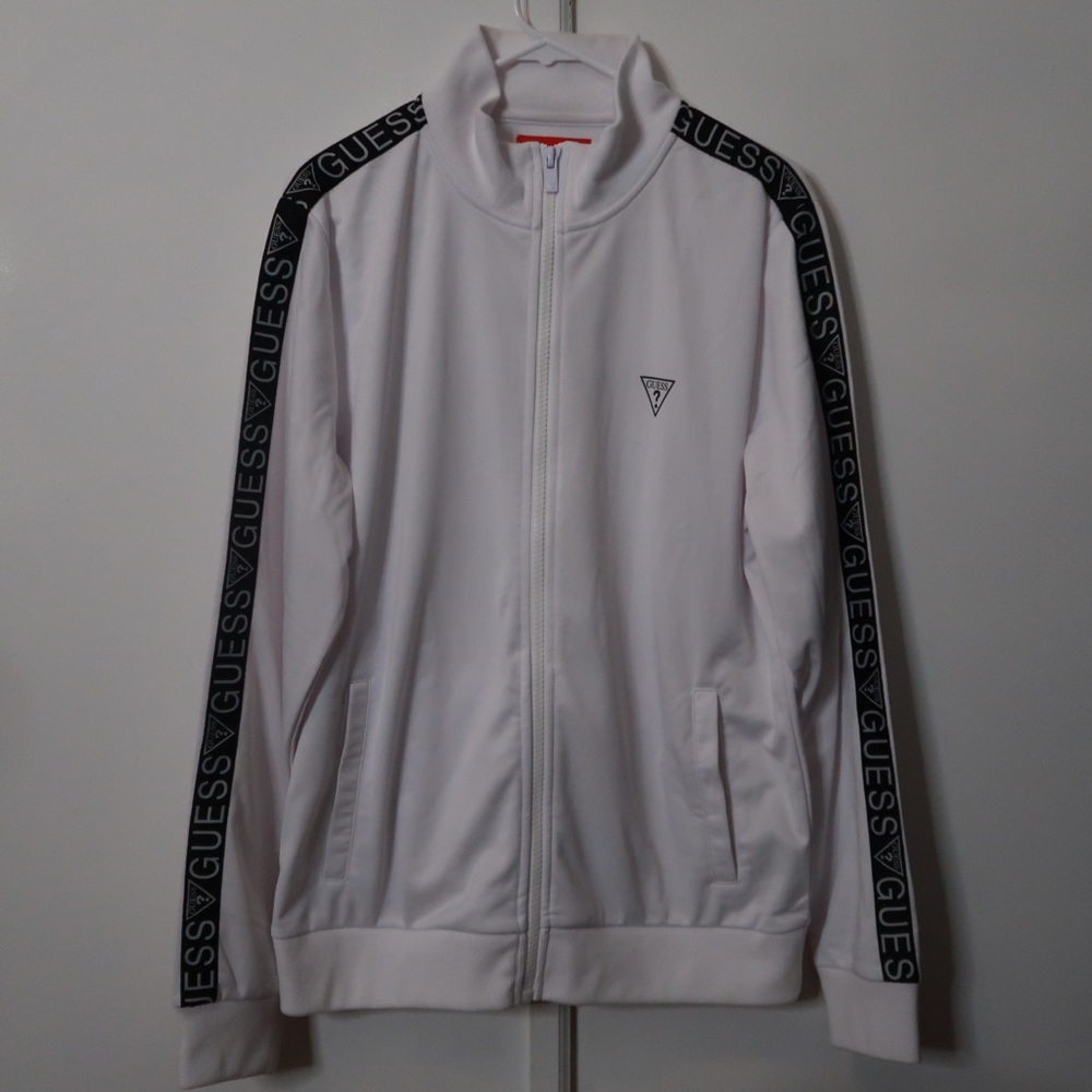 White Guess Sweater for mens large with logo